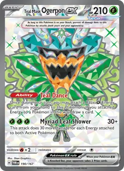 Teal Mask Ogerpon ex card from Twilight Masquerade, number 190/167