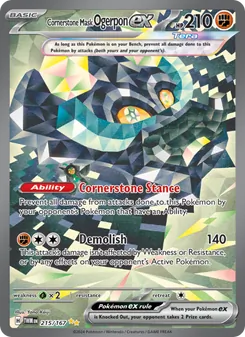 Cornerstone Mask Ogerpon ex card from Twilight Masquerade, number 215/167