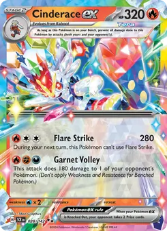 Cinderace ex card from Stellar Crown, number 028/142