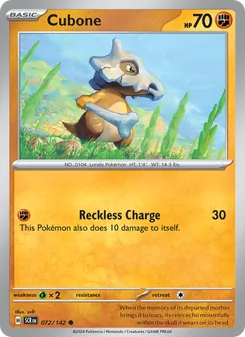 Cubone card from Stellar Crown, number 072/142