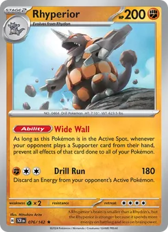 Rhyperior card from Stellar Crown, number 076/142