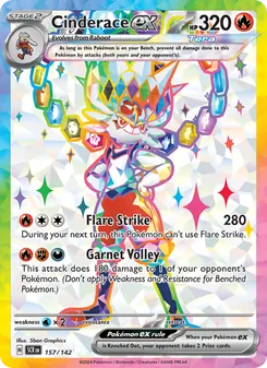 Cinderace ex card from Stellar Crown, number 157/142