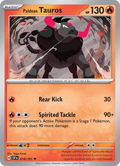 Paldean Tauros card from Surging Sparks, number 018/191