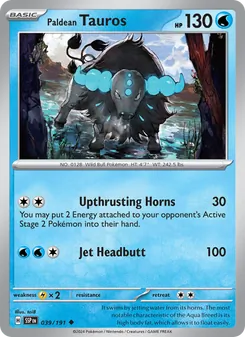 Paldean Tauros card from Surging Sparks, number 039/191