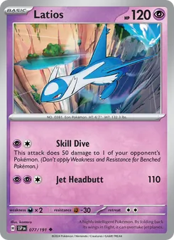 Latios card from Surging Sparks, number 077/191