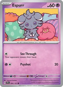 Espurr card from Surging Sparks, number 084/191