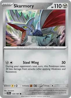 Skarmory card from Surging Sparks, number 124/191