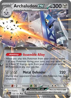 Archaludon ex card from Surging Sparks, number 130/191