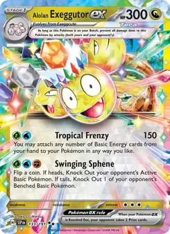 Alolan Exeggutor ex card from Surging Sparks, number 133/191