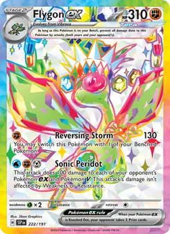 Flygon ex card from Surging Sparks, number 222/191