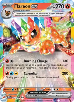 Flareon ex card from Prismatic Evolutions, number 014/131