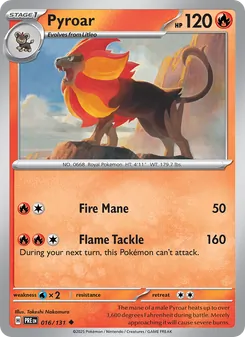 Pyroar card from Prismatic Evolutions, number 016/131
