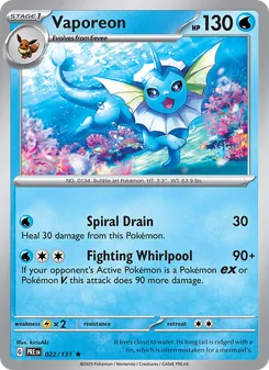 Vaporeon card from Prismatic Evolutions, number 022/131