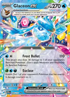 Glaceon ex card from Prismatic Evolutions, number 026/131