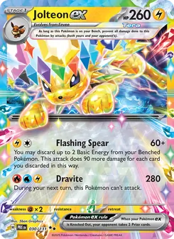 Jolteon ex card from Prismatic Evolutions, number 030/131