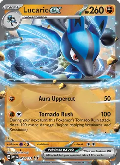 Lucario ex card from Prismatic Evolutions, number 051/131