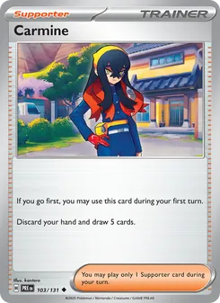 Carmine card from Prismatic Evolutions, number 103/131