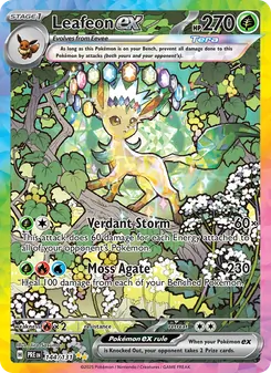 Leafeon ex card from Prismatic Evolutions, number 144/131