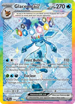 Glaceon ex card from Prismatic Evolutions, number 150/131