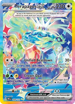 Terapagos ex card from Prismatic Evolutions, number 169/131