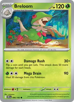 Breloom card from Destined Rivals, number 006/182