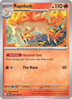 Rapidash card from Destined Rivals, number 030/182