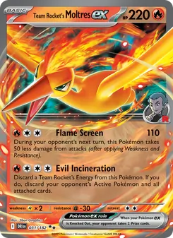 Team Rocket's Moltres ex card from Destined Rivals, number 031/182