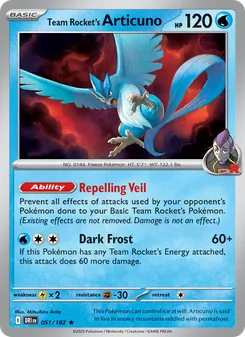 Team Rocket's Articuno card from Destined Rivals, number 051/182