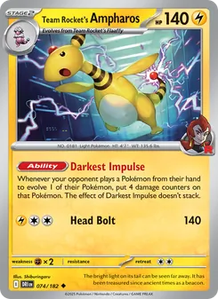Team Rocket's Ampharos card from Destined Rivals, number 074/182