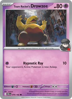 Team Rocket's Drowzee card from Destined Rivals, number 079/182