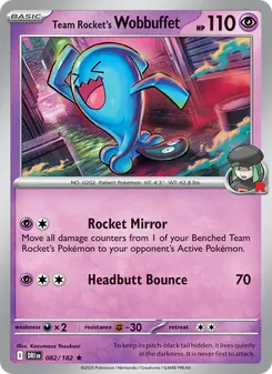 Team Rocket's Wobbuffet card from Destined Rivals, number 082/182