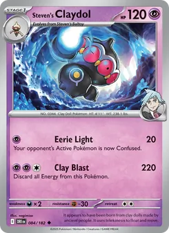 Steven's Claydol card from Destined Rivals, number 084/182