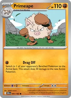 Primeape card from Destined Rivals, number 091/182