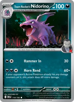 Team Rocket's Nidorino card from Destined Rivals, number 118/182