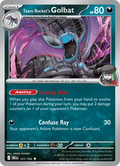 Team Rocket's Golbat card from Destined Rivals, number 121/182