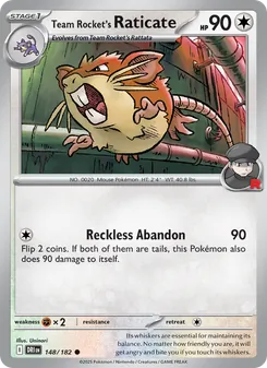 Team Rocket's Raticate card from Destined Rivals, number 148/182