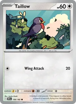 Taillow card from Destined Rivals, number 156/182
