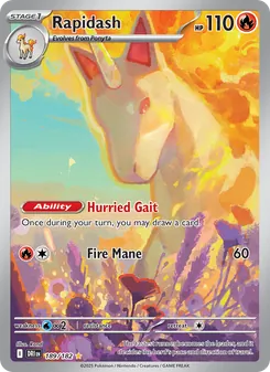 Rapidash card from Destined Rivals, number 189/182