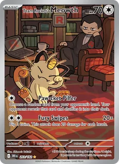 Team Rocket's Meowth card from Destined Rivals, number 203/182