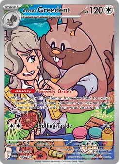 Arven's Greedent card from Destined Rivals, number 205/182
