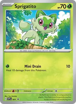 Sprigatito card from SVP Black Star Promos, number 001/225