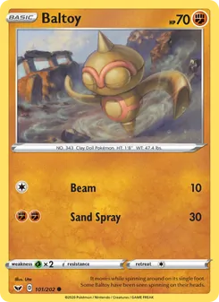 Baltoy card from Sword & Shield, number 101/202