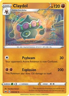 Claydol card from Sword & Shield, number 103/202
