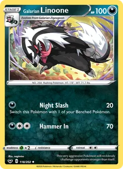 Galarian Linoone card from Sword & Shield, number 118/202