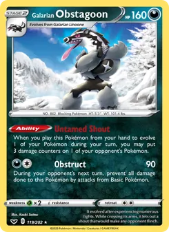 Galarian Obstagoon card from Sword & Shield, number 119/202