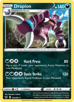 Drapion card from Sword & Shield, number 122/202