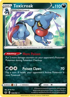 Toxicroak card from Sword & Shield, number 124/202