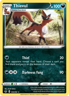 Thievul card from Sword & Shield, number 126/202