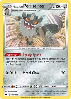Galarian Perrserker card from Sword & Shield, number 128/202