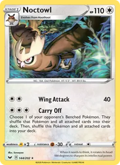 Noctowl card from Sword & Shield, number 144/202